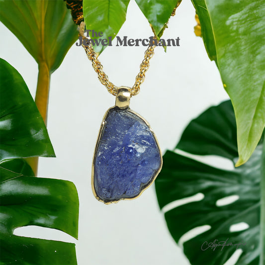 Natural Tanzanite Crystal Pendant set in 18K Yellow Gold